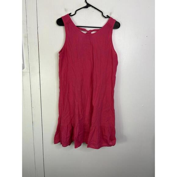 Terzo Millennium Dress Womens Small Linen Italy Made Tiered Hem Pink Natural - Picture 1 of 8